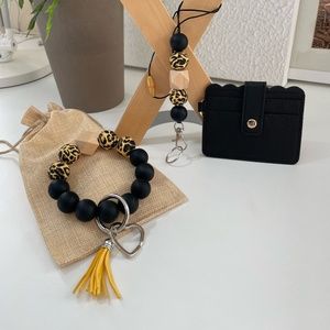 Bracelet Keychain Silicone Wood Beads/Lanyard Teacher Badge Holder Gift Set